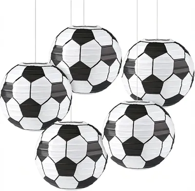 Imagen del producto de Linternas de papel con motivos de fútbol, paquete de 5 unidades, 20 cm, para decoración de fiestas infantiles