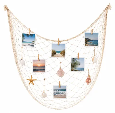 Imagen del producto de Red de pesca decorativa de algodón, de 1 metro por 2 metros, ideal para decoración de paredes y ambientes marinos