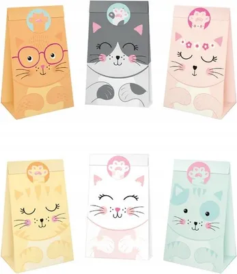 Image de Sacs en papier pour bonbons Confiseries Colorés CHATS Chats Anniversaire 6 pièces