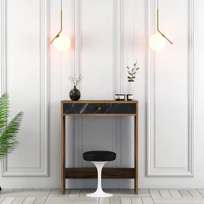 Produktbild von Skye Decor, Lizbon - Walnut, Black, Marble, Schminktisch, Nussbaum, 100 % MELAMINBESCHICHTETE SPANPLATTEN, 70 x 84,7 x 40 cm