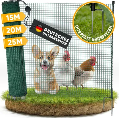 Produktbild von NATURIZ® Weidezaun in 15m / 20m / 25m x 90cm Komplettset - mobiler Hundezaun & Hühnerzaun extrem stabil, ohne Strom, Grün (20m)
