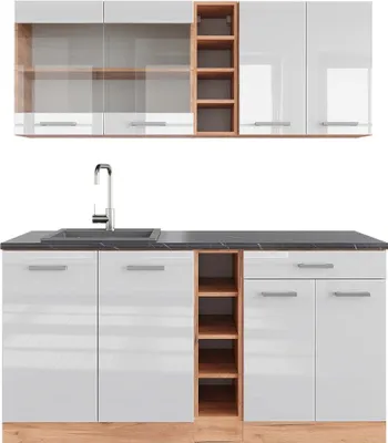 Produktbild von Singleküche Vicco R-Line Weiß Hochglanz/Goldkraft Eiche 160 cm , AP Anthrazit, Model 42907