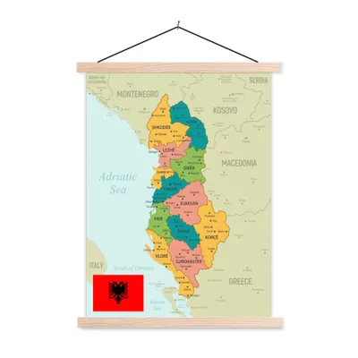Obrázek produktu pro MuchoWow® Textilní plakát - Vintage mapa Albánie - 60x80cm - S hnědými lamelami