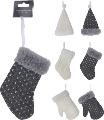 Produktbild von dekorace závěsná mix RUKAVICE/PUNČOCHA/ČEPICE 15cm BÍ,ŠE
