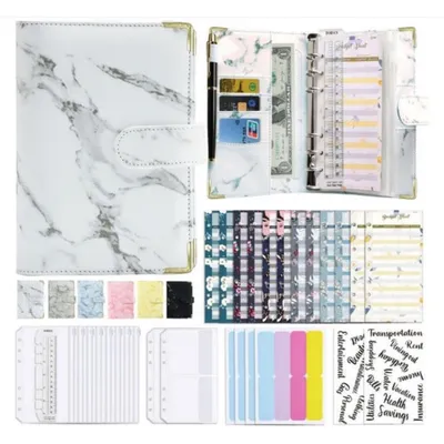 Productafbeelding van A6 Budgetplanner in ringband met omslagen en budgetkaarten, marmerprint