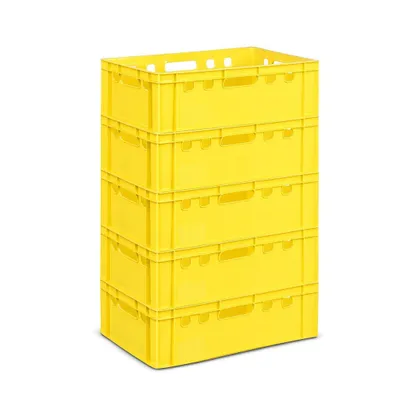 Image de GARDIVO E2 Caisses JAUNE 5 pièces 60x40x20 Caisse de boucherie, caisse de stockage noire, empilable résistante aux aliments robuste caisse à viande plastique