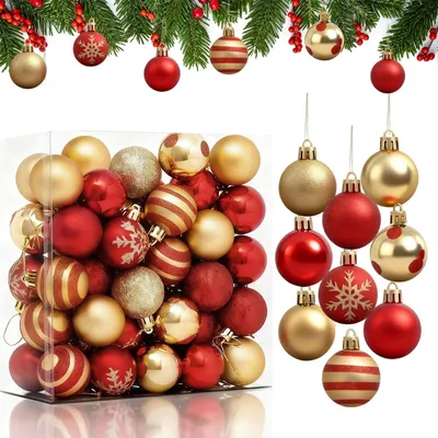 50 Weihnachtskugeln, Christbaumkugeln, Rot-Gold, 4 cm