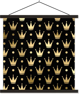 Produktbild von MuchoWow® Textilposter Muster - Krone - Gold 40x40 cm mit schwarzem Rahmen - Fotos
