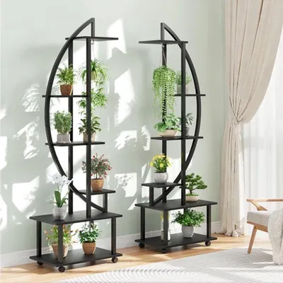 Immagine prodotto di Supporto per piante a forma di mezzaluna, con 6 ripiani, altezza 176 cm, in metallo, robusto