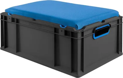 Produktbild von Eurobox NextGen Seat Box Blau | HxBxT 26,5x40x60cm | 44 Liter | Griffe offen | Schwarz | Eurobehälter, Sitzbox, Transportbox, Transportbehälter, Stapelbehälter