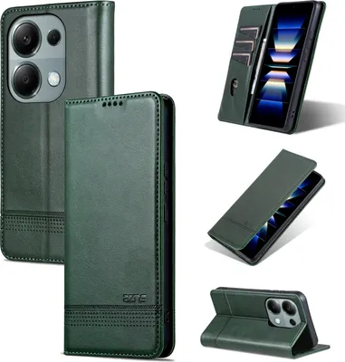 Produktbild von Leder Hülle für Xiaomi Redmi Note 13 Pro 4G, Klapphüllen Brieftasche Magnetverschluss Ständer Schutzhülle Grün