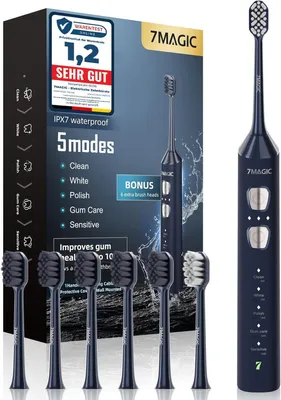 Immagine prodotto di Spazzolino elettrico sonico silenzioso con 5 modalità, 3 livelli di intensità, 40.000 VPM, timer, batteria con autonomia di 180 giorni e impermeabilità IPX7; 6 testine incluse