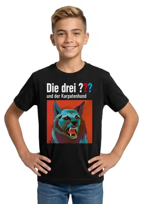 Produktbild von Spreadshirt Die Drei Fragezeichen Und Der Karpatenhund Teenager T-Shirt, 134/146 (9-11 Jahre), Schwarz