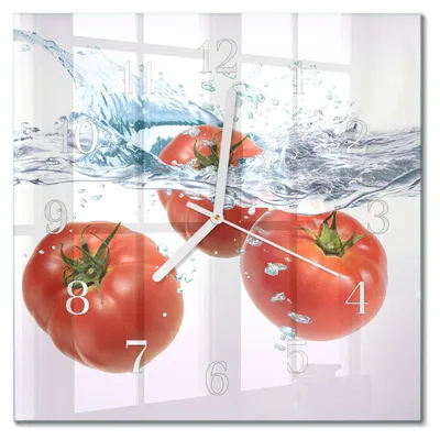 Produktbild von Tulup Glasuhr Wanduhr Küchenuhr Echt-Glas 30x30 cm Modern Dekorativ Geräuschlos Weiße Zeiger - Tomaten