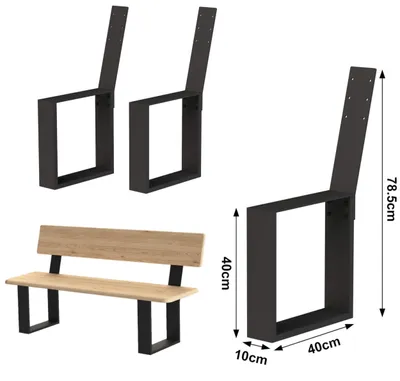 Obrázek produktu pro DanDiBo 2x nohy lavice kovové černé s opěradlem sada Pevné nohy lavice pro kutily 96478 Rám sedadla pro zahradní lavici Rám lavice Robustní stabilní