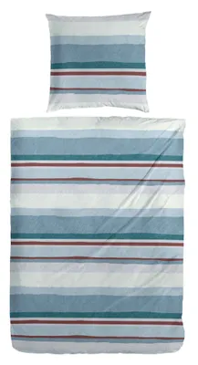 Produktbild von Primera Feinbiber Bettwäsche Hahn Streifen Blau 100% Baumwolle Reißverschluss Bettbezug Kissenbezug Bettgarnitur Bettwäsche-Set 135x200 cm