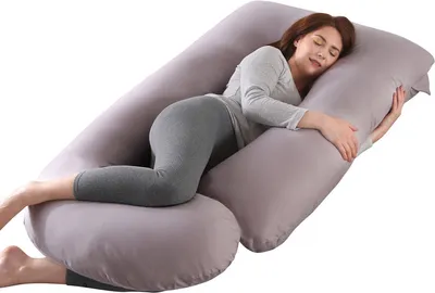 Image de Coussin de grossesse complet en forme de J avec coussin de soutien amovible séparé sur le côté et housse amovible, 70 * 145 cm / gris clair
