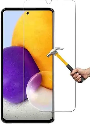 A screen protector is being demonstrated on a smartphone.