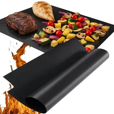 Obrázek produktu pro Grilovací podložka, podložka na pečení, teflonová podložka, podložka na grilování BBQ, nepřilnavá, 33 x 40 cm, černá, 1 ks