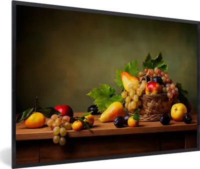 Produktbild von MuchoWow® Gerahmtes Poster Rustikal - Korb - Obst - Stilleben 30x20 cm - Poster mit Schwarzem Bilderrahmen Wandposter Rahmen Foto Bilder - Kunstdruck - Bild-Poster