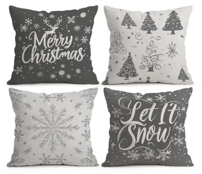 Kissenbezüge 45x45 cm, 4er-Set, Weihnachtsbaum Schneeflocke