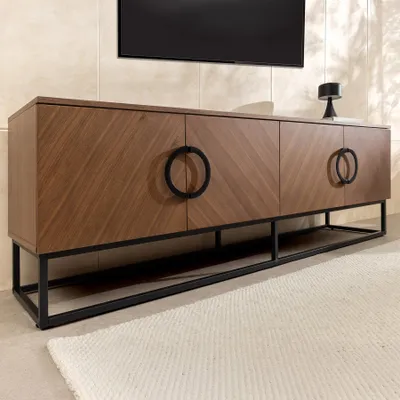 Produktbild von riess-ambiente Industrial Lowboard GRANDEZZA 180cm natur Walnuss-Design schwarz Metall TV-Board Kommode TV-Schrank Sideboard