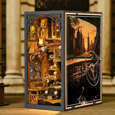 Produktbild von DIY Book Nook Oldtimer - 3D-Puzzle - 455 Teile - Miniaturhaus aus Holz - mit LED-Licht