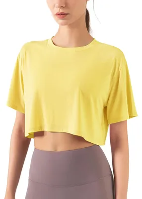 Produktbild von Damen Fitness Trainieren Crop-Tops Kurzarm Yoga T-Shirts Sportlich Betrieb Sport