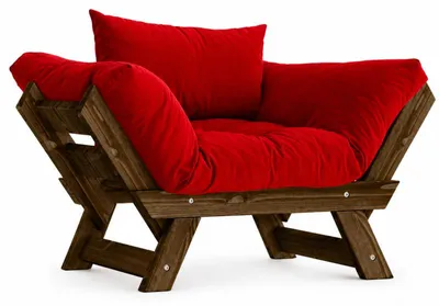 Image de Fauteuil de jardin en bois de pin et lin noyer et rouge - L 108 à 140 × P 75 cm - Imperméable