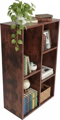 Produktbild von Relaxdays Bücherregal, 5 Fächer, HBT 80 x 50 x 24 cm, Vintage Holzoptik, Bücher, Ordner & Medien, Wohnzimmerregal, braun