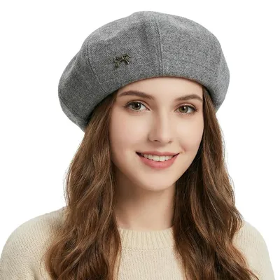 Obrázok produktu pre Dámska čiapka Baskenmütze, osemhranná čiapka, elegantná čiapka pre umelcov, beret, farba: sivá, materiál: polyester, veľkosť: 56-58