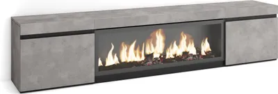 Produktbild von TV-Schrank, Lowboard, 208x35x45cm, Für TV-Geräte bis zu 80", Elektrokamin XXL, Zementgrau