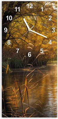 Produktbild von Wanduhr aus Glas mit Motiv Herbstliches Ufer- 30 x 60 cm - inkl. Aufhängesystem