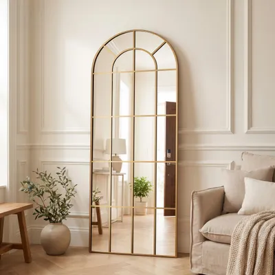 Produktbild von Koonmi Fensterscheiben-Ganzkörperspiegel 60 x 165 cm, Metallrahmen Gold, Raster-Design mit Metallrahmen, dekorativer Ganzkörperspiegel für Eingang