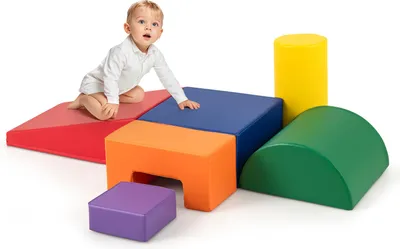 Obrázok produktu pre COSTWAY 6 KS. Penové stavebnice, obrie stavebnice, mäkké penové stavebnice, veľké stavebnice Viacfarebné, červené+oranžové