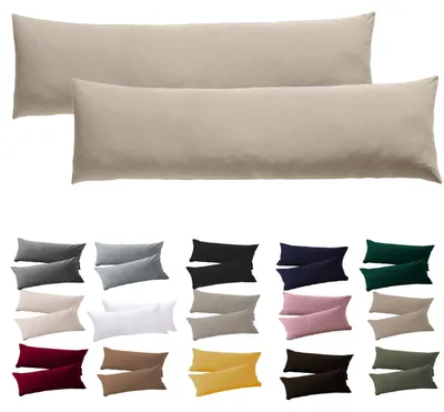 Produktbild von Kissenbezug für Seitenschläfer, 40 x 145 cm, 2er-Set – Kissenbezug 40 x 145 cm – Warmes Beige – 100 % Mikrofaser, bügelfrei und knitterfrei mit Reißverschluss