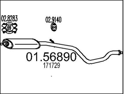 Produktbild von MTS 01.56890 Mittelschalldämpfer Schalldämpfer passend für PEUGEOT 306 Schrägheck (7A, 7C, N3, N5)