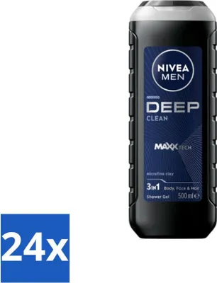 Image de NIVEA MEN - Gel douche - Nettoyage en profondeur 3-en-1 - 500 ml - Pack avantage - 24 pièces
