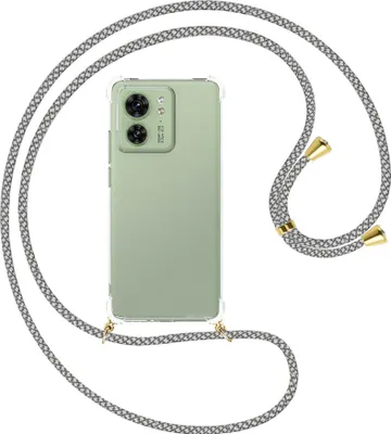 Produktbild von Handykette Backcover-Schutzhülle mit Band (Metall goldfarben) für Motorola Edge 40 5G (6.55'') - weiß/grau kariert