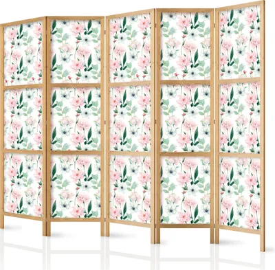 Obrázek produktu pro Japonský květinový paraván 225x172 cm 5dílný bílý