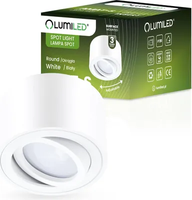 Produktbild von LUMILED bodové svítidlo pro povrchovou montáž, stropní svítidlo pro povrchovou montáž, stropní bodové svítidlo pro povrchovou montáž, otočné 15° bodové svítidlo pro vložení LED modulu, 230V, bílé, kulaté