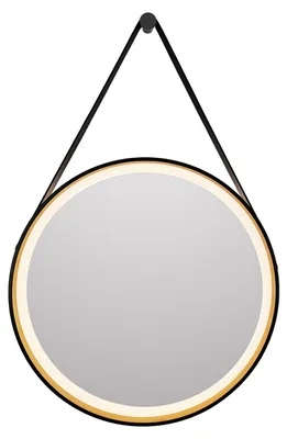 Produktbild von LED Wandspiegel 55 cm, schwarz gold, Alu, neutralweiß, IP24, Lederband