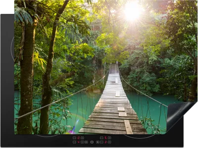 Produktbild von KitchenYeah© Herdabdeckplatte Dschungel - Wasser - Brücke - Natur - Pflanzen , 71x52cm, Küche Deko, Glaskeramikkochfeld Herdabdeckung, Abdeckplatte fùr Kochfeld