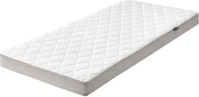 A white mattress with a diamond-stitched pattern is shown on a white background.