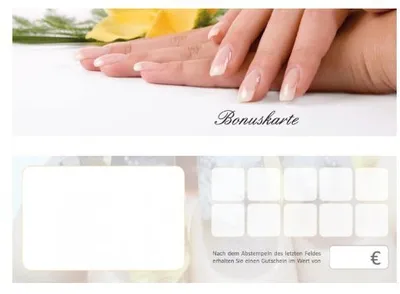 Produktbild von Premium Bonuskarten-Set (50 Stk.) Bonuskarten mit 10 Stempelfeldern. Passend für Maniküre, Nagelstudios, Kosmetik  (BOK-402)