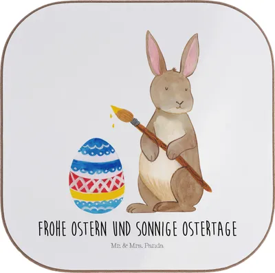 Produktbild von Mr. & Mrs. Panda Holzuntersetzer Hase Eier Malen - Weiß - Geschenk, Ostergrüße, Ostern, Frohe, gläseruntersetzer, Tassenuntersetzer, Untersetzer Gläser, Osterhase, Tee