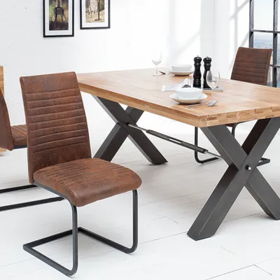 Produktbild von riess-ambiente Industrial Freischwinger Stuhl APARTMENT antik braun mit Metallgestell Esszimmerstuhl Essstuhl