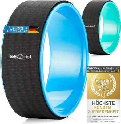 Produktbild von Body & Mind Yoga Rad Blau 30x15 cm - Premium Yoga Wheel für Stretching, Pilates & Rücken-Training - Robustes Fitnessrad Unisex