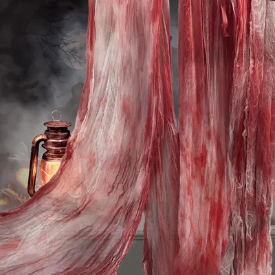 Image de Tissu décoratif effrayant - Idéal pour créer une ambiance horrifique - Convient pour l'intérieur et l'extérieur - Couleur rose - Dimensions : 115 x 600 cm