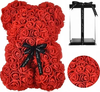 Zdjęcie produktu dla Czerwony Miś z Róż - 25 cm + Pudełko na Prezent